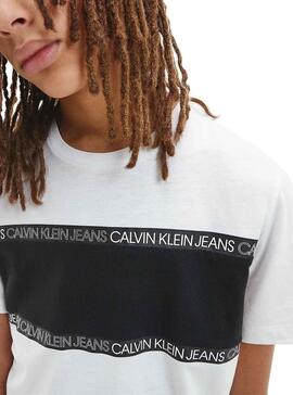 T-Shirt Calvin Klein Logo Tape Weiss für Junge