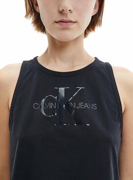 T-Shirt Calvin Klein Ton Monogram Schwarz Damen