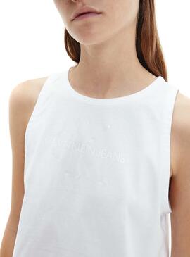T-Shirt Calvin Klein Ton Monogram Weiss Damen