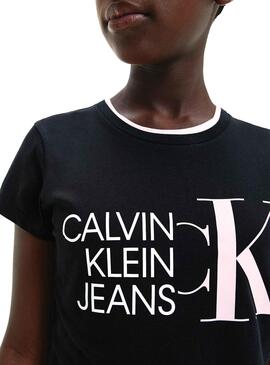 T-Shirt Calvin Klein Hybrid Logo Schwarz Mädchen