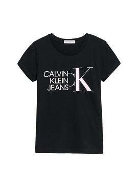 T-Shirt Calvin Klein Hybrid Logo Schwarz Mädchen