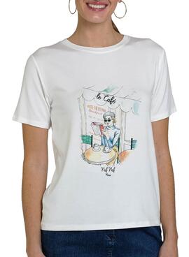 T-Shirt Naf Naf Le Café Weiss für Damen