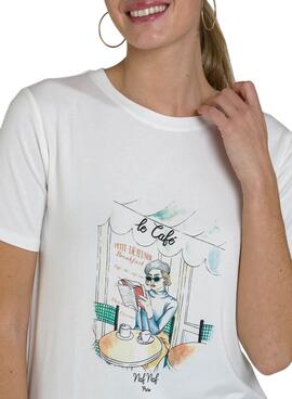 T-Shirt Naf Naf Le Café Weiss für Damen