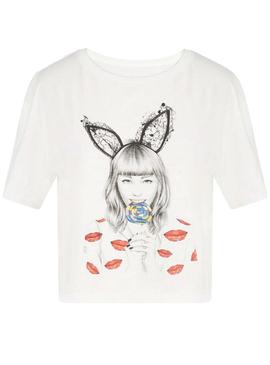 T-Shirt Naf Naf Mit Abbildung Weiss für Damen