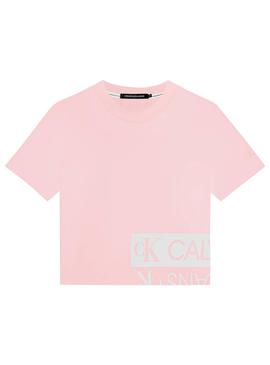 T-Shirt Calvin Klein gespiegeltes Logo Rosa Damen