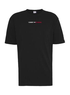 T-Shirt Tommy Jeans Linear Logo Schwarz für Herren