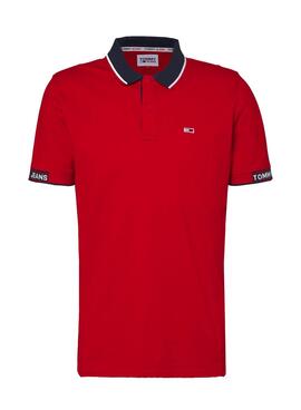 Polo Tommy Jeans Jaquard Rot für Herren