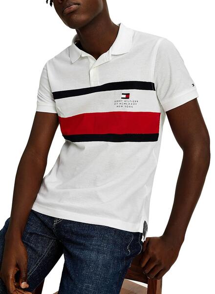 Polo Tommy Hilfiger Chest Stripe Weiss Herren