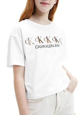 T-Shirt Calvin Klein Repeat Foil Weiss für Mädchen